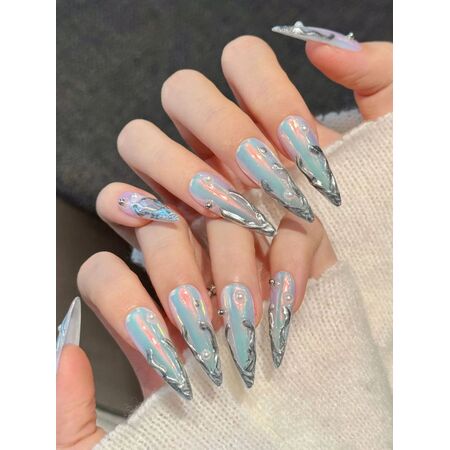 Mint Chrome Green Nails