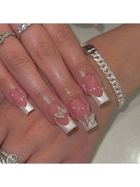 Pearl Butterfly White Nails