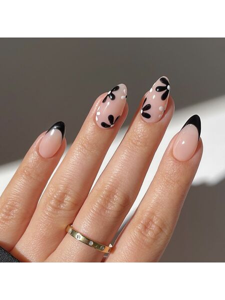 Ebony Flora Black Nails