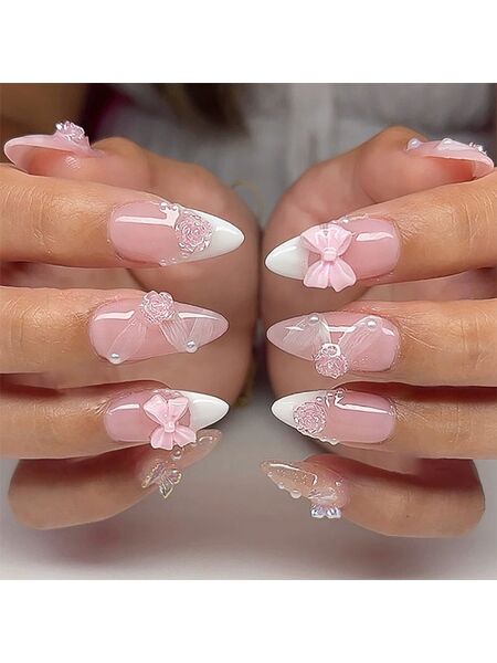 Dainty Bows Pink Nails