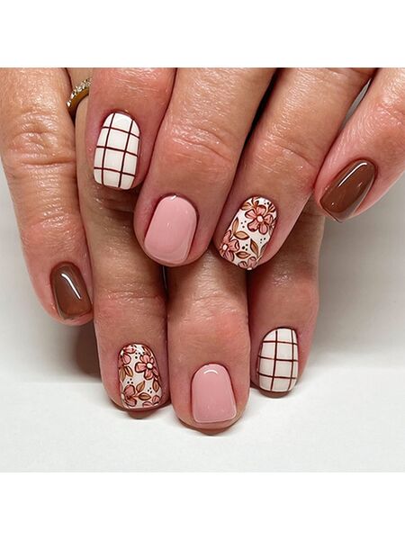 Floral Grid Multicolor Nails