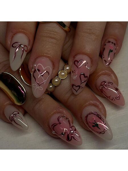 Sweetheart Bow Pink Nails