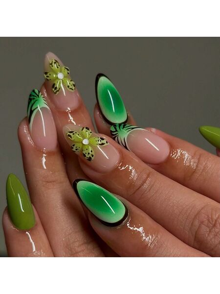 Summer Flora Green Nails