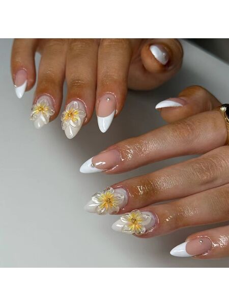 Glass Flower Pink Nails
