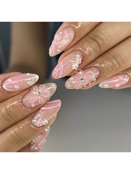 Crystal Wings Pink Nails