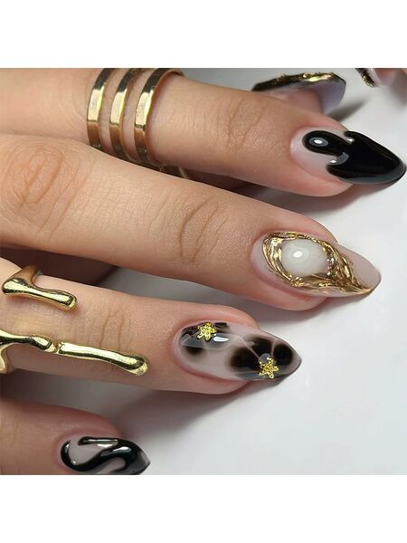 Midnight Gold Black Nails