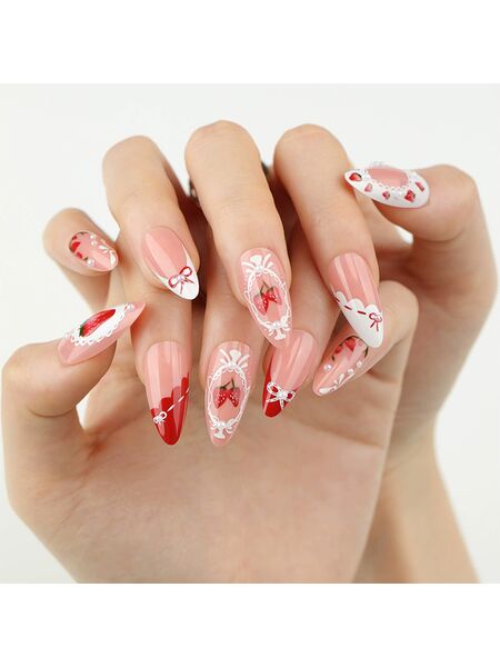 Lacy Berries Pink Nails