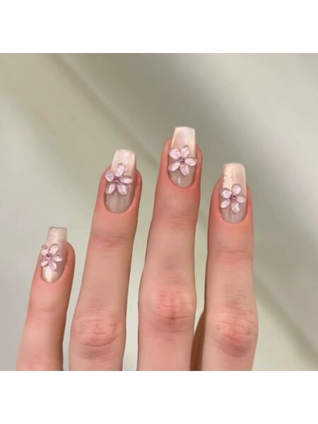Glassy Petals Pink Nails