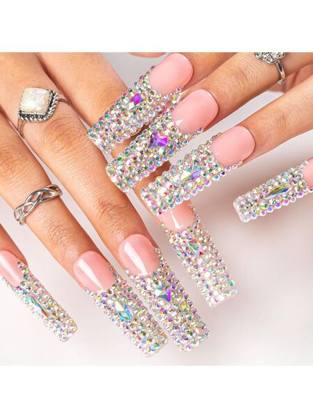 Angel's Tear Rhinestone Pink Nails