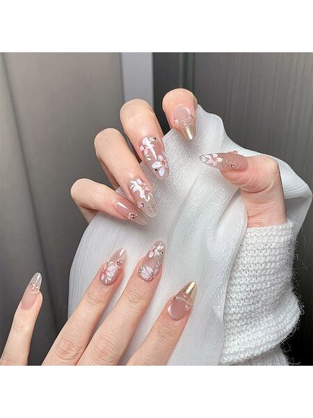 Gilded Petals Gold Nails