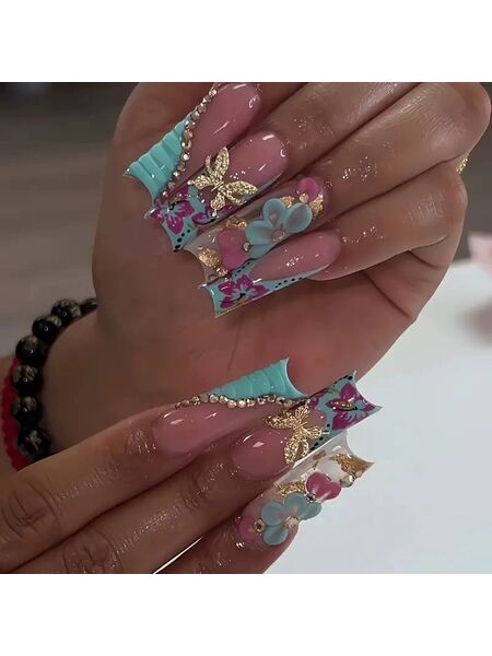 Butterfly Bouquet Blue Nails