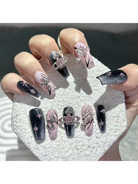 Diamond Punk Pink Nails