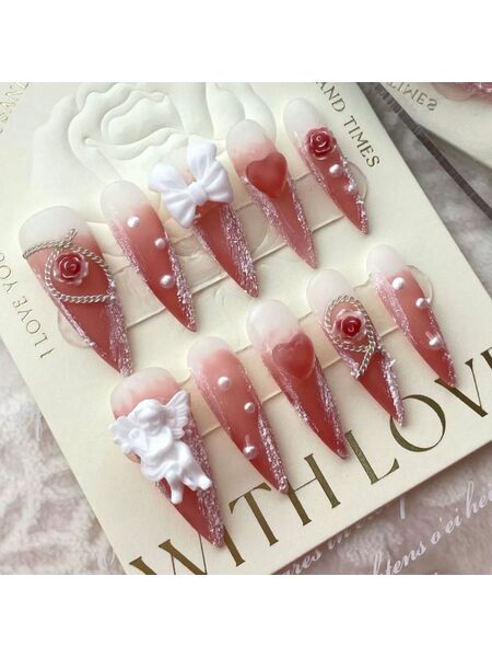 Angel Heart Red Nails