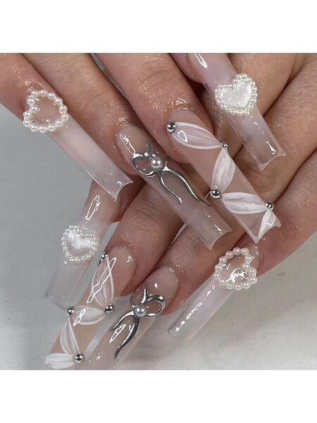 Heavenly Hearts Pink Nails