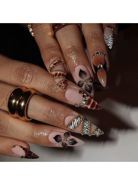Leopard Glitz Brown Nails