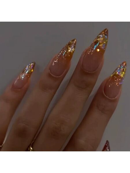 Orange Opulence Gold Nails