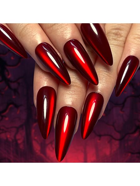 Cat Eye Wine Red Nails