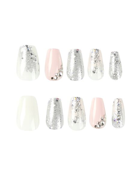 Rhinestone Glitter White Nails