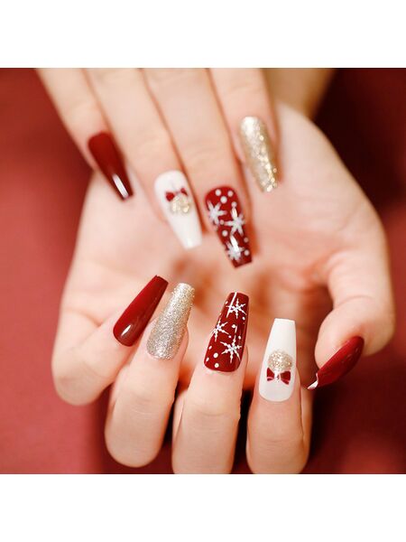 Christmas Inspired Wine Red Nails