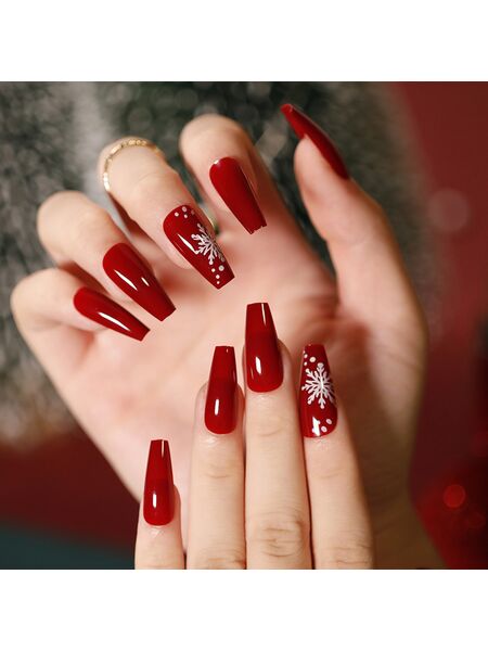 Joyful Christmas Wine Red Nails