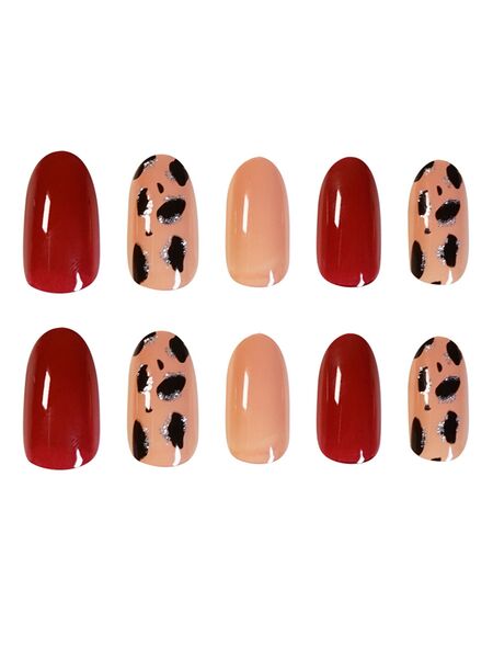 Leopard Wine Red Nails
