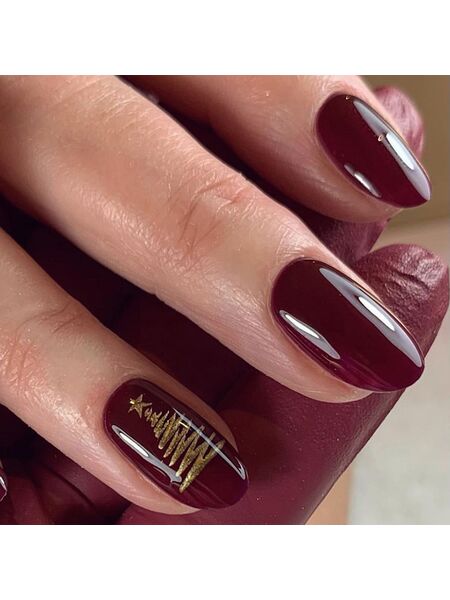 Christmas Tree Wine Red Nails