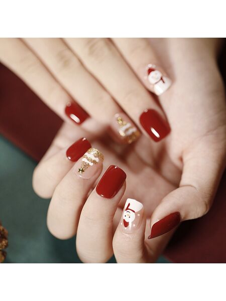 Christmas Snowman Wine Red Nails