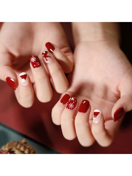 Santa Hat Wine Red Nails