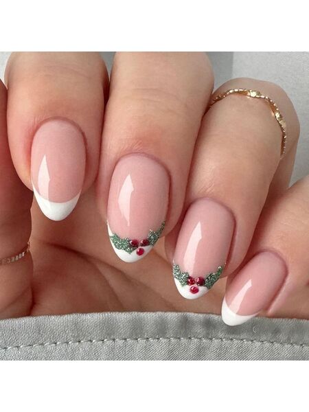 Christmas Holly Pink Nails