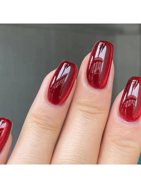 Cat Eye Gem Red Nails