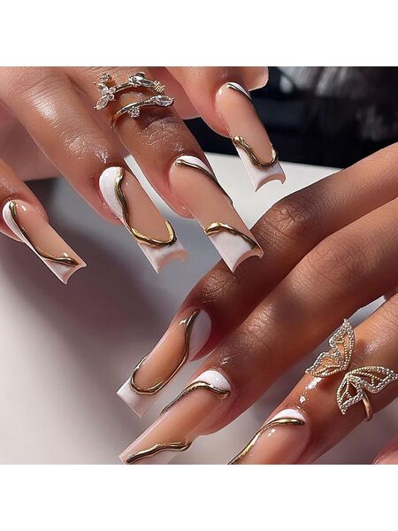 Ballet Gold Foil White Nails