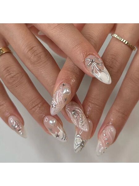 Elegant Bow Pink Nails