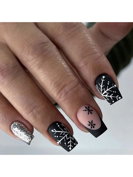 Snowflake Black Nails