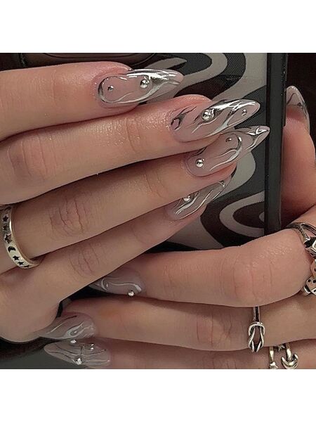 Flame Silver Nails
