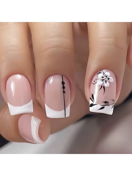 Flower Black Nails