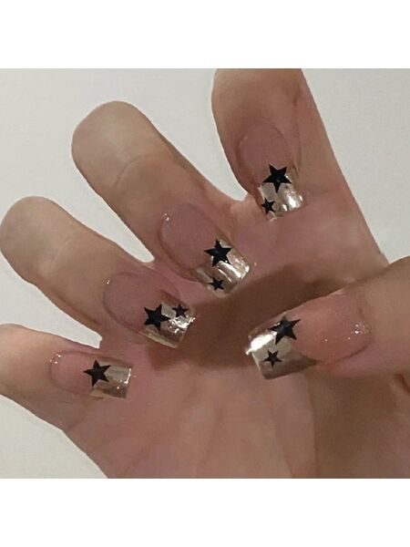 Black Stars Gold Nails
