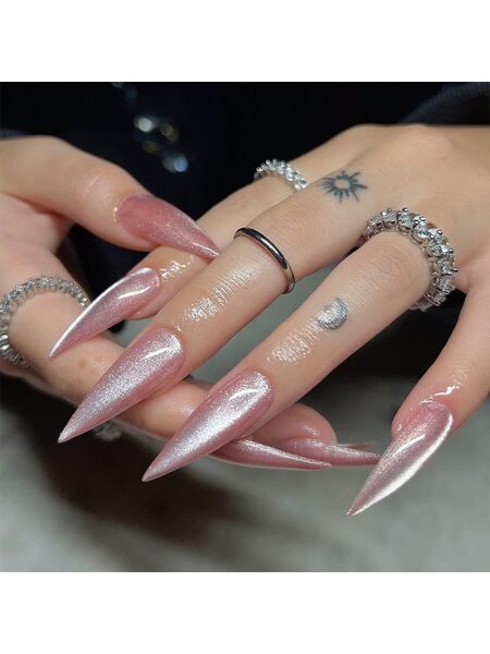 Cat Eye Glitter Lavender Nails