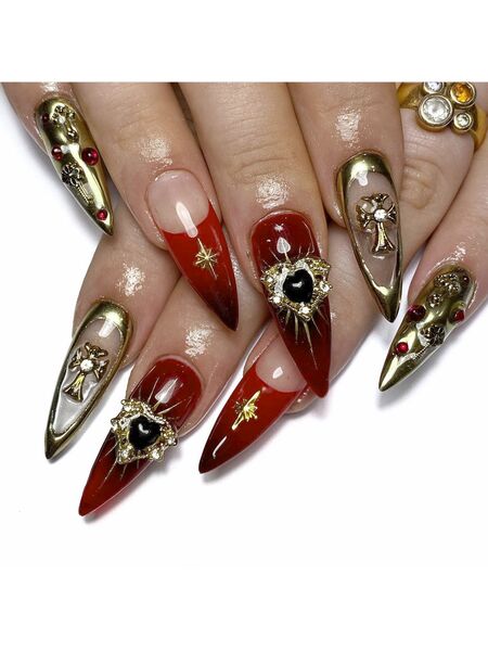 Chrome Heart Red Nails