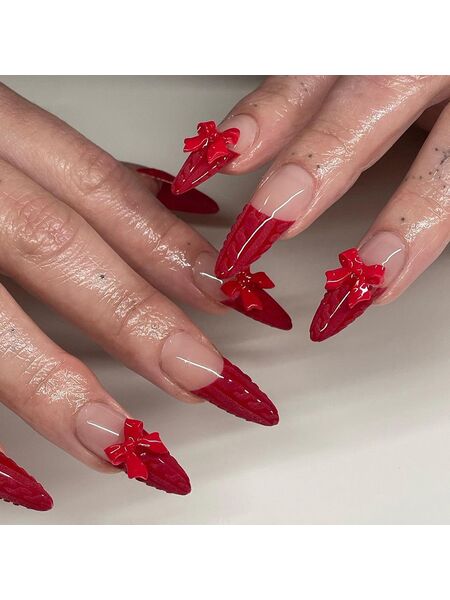 Bow Pure Red Nails