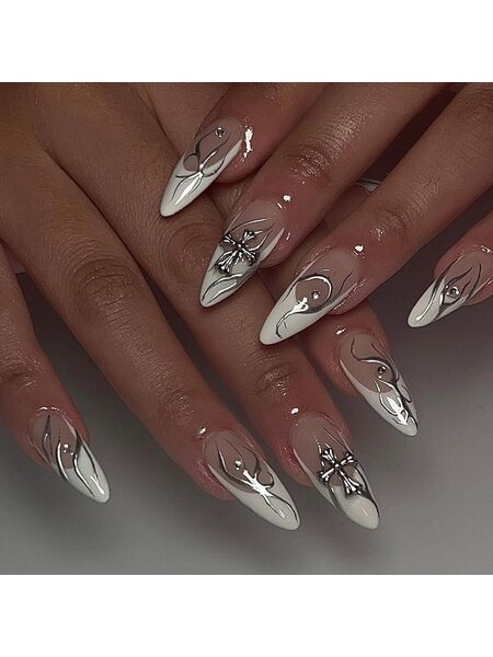 Cross Flame White Nails