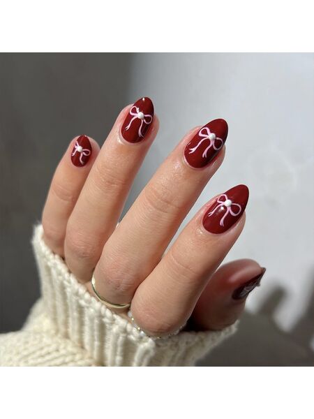 Velvet Love Knot Wine Red Nails