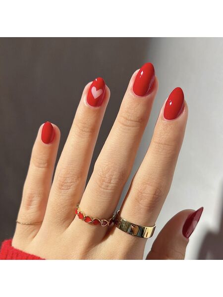 Ruby Heart Red Nails