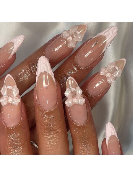 Pastel Ribbon Pink Nails
