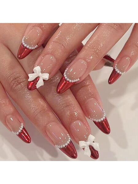 Bow Brilliance Red Nails